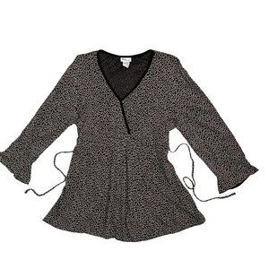 Mimi Maternity Womens Size S Blouse Faux Wrap Top Black and White Swirl Rayon